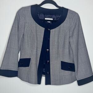Pendleton Womens Size 6 Navy Blue Check Crop Wool Blazer Jacket Business Casual